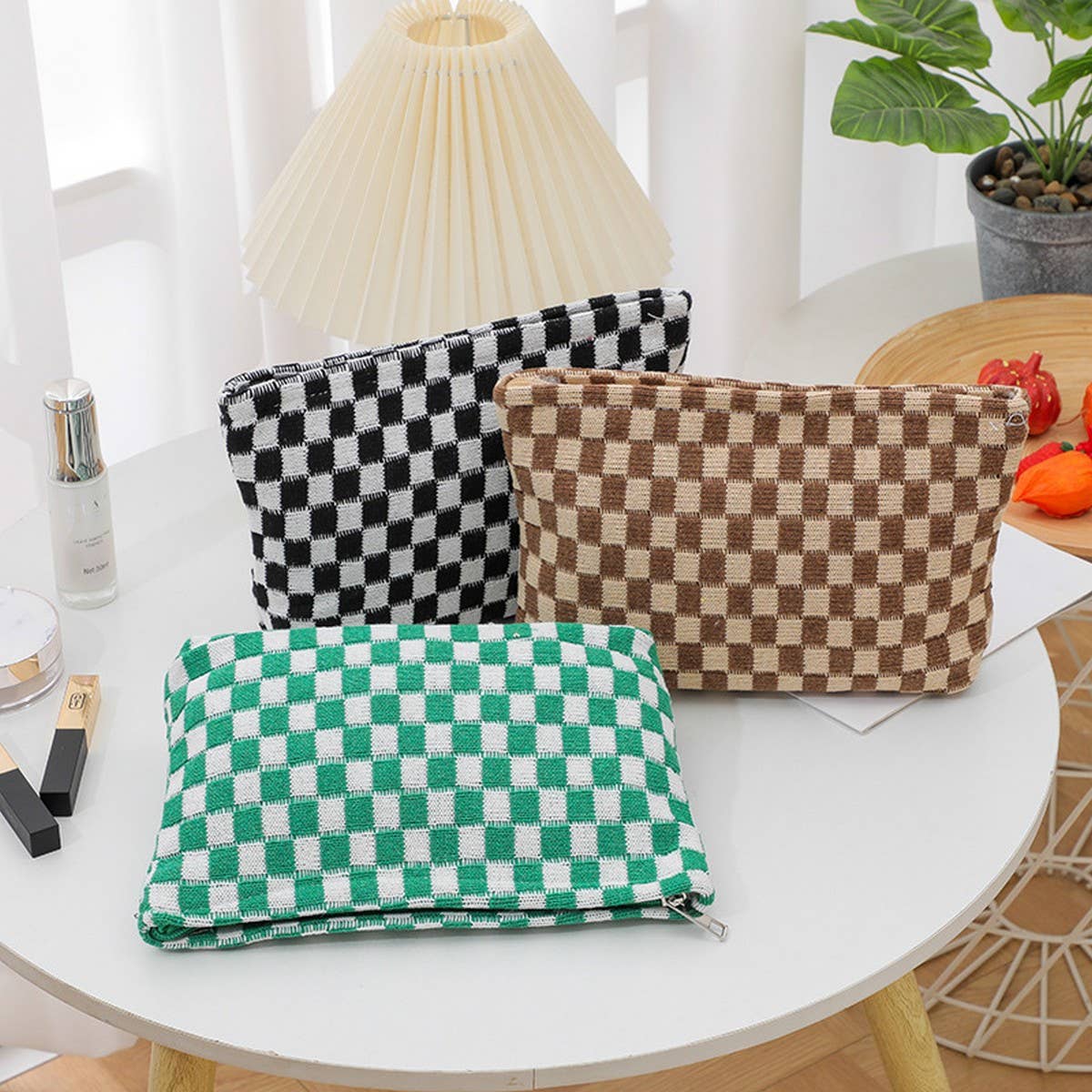 KNITTED CHECKERBOARD MAKEUP BAG PEN BAG_CWAB1210