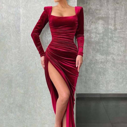 SEXY TEMPERAMENT SQUARE COLLAR HIGH WAIST DRESS