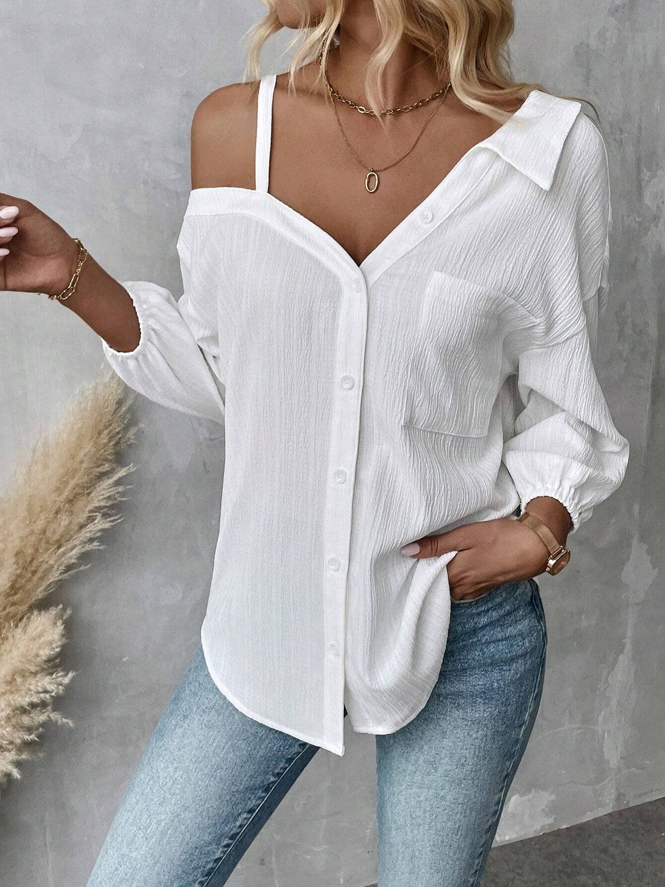 Lapel off-the-shoulder single breasted shirt