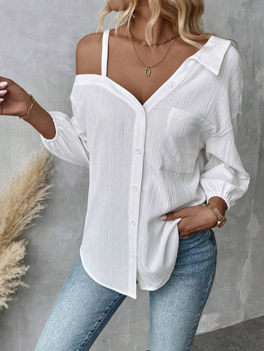 Lapel off-the-shoulder single breasted shirt
