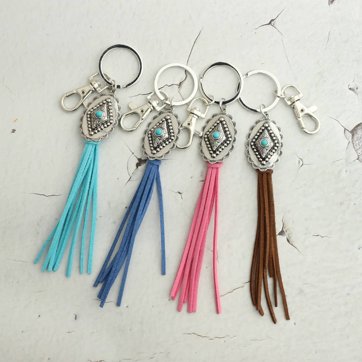 Boho DiamondKeychain withTassel and TurquoiseCharm_CWAB5082