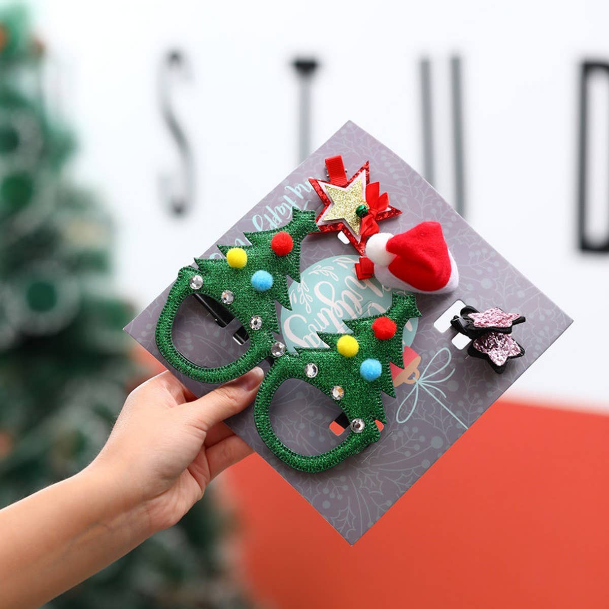 Christmas Hair Clip & Glasses Set, Kids Gift 4pcs