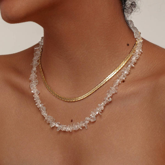 IRREGULAR TRANSPARENT CRYSTAL DOUBLE-LAYER NECKLACE