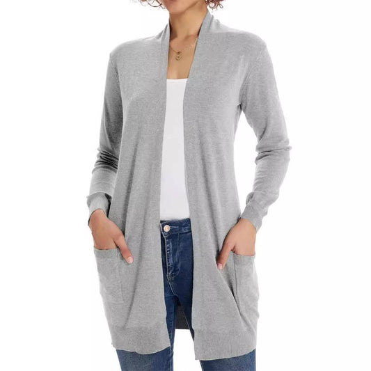 SIMPLE LONG CARDIGAN WITH POCKET IN SOLID COLOR