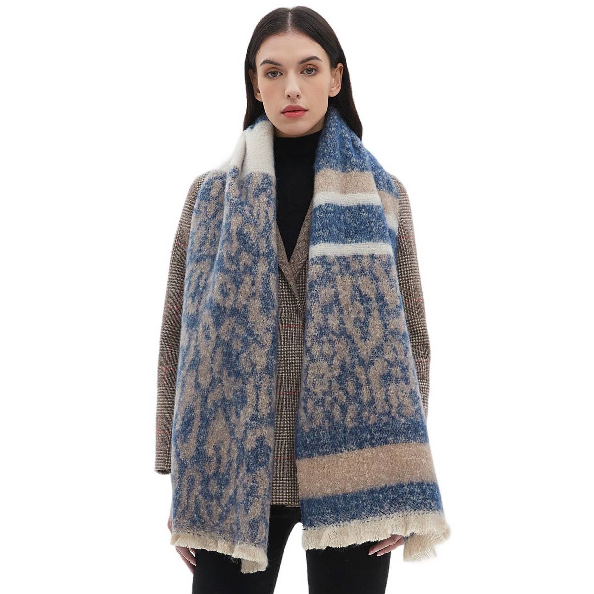 Leopard Jacquard Scarf - Unisex Winter Knit Wrap
