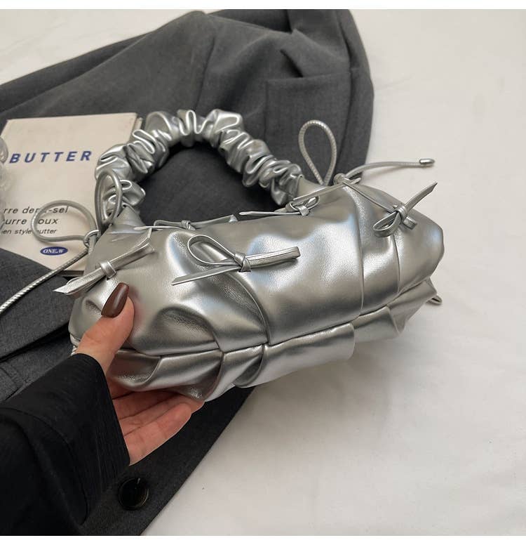 Fashionable pleated bow crossbody bag