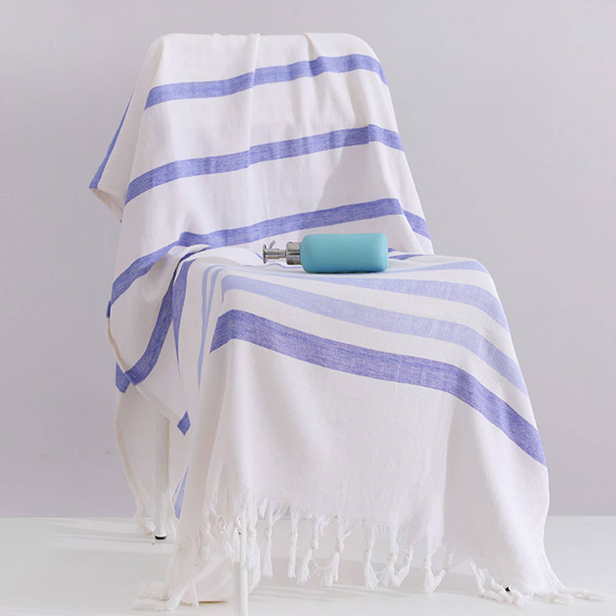 Lightweight Cotton Striped Beach Towel with Tassels