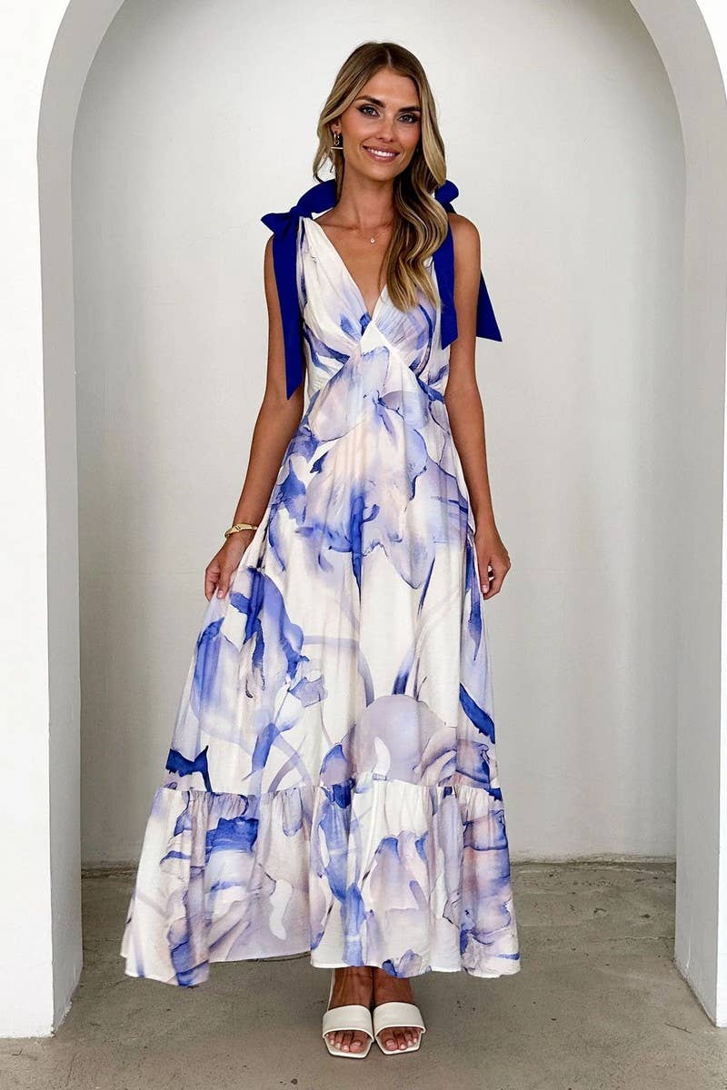 CWDMD5219_TIE-BACK V-NECK SLEEVELESS FLORAL MAXI DRESS