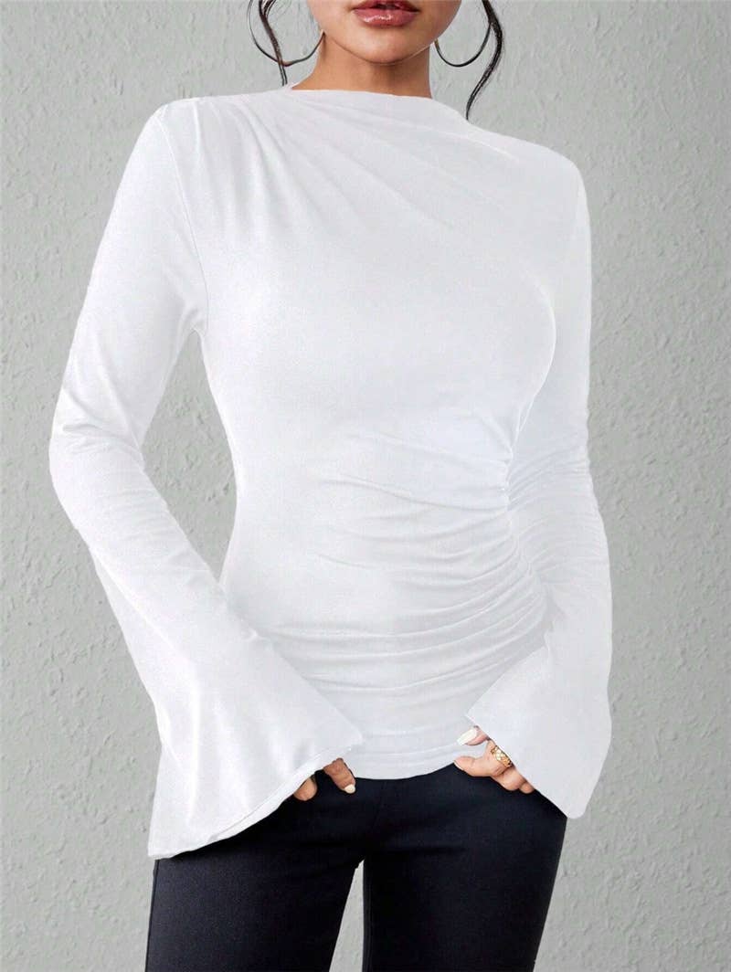 Stylish flared sleeve stand-up collar T-shirt
