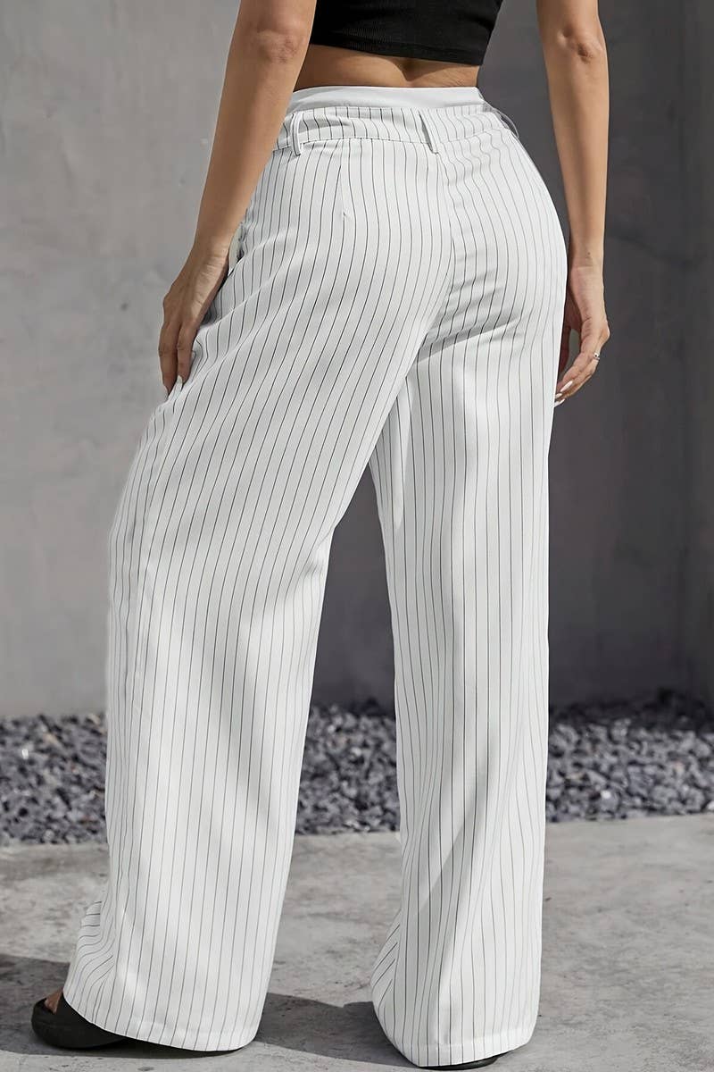 CWBLP1116_HIGH-WAISTED STRIPED LOOSE STRAIGHT-LEG TROUSERS