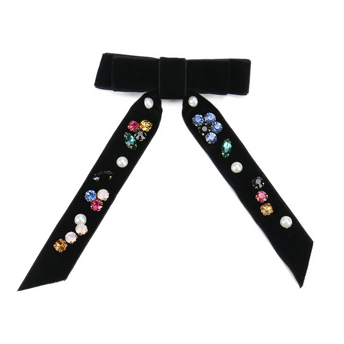 HANDMADE LONG RIBBON VELVET BOW HAIRPIN HEADDRESS