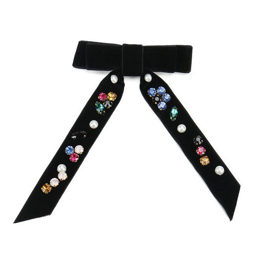 HANDMADE LONG RIBBON VELVET BOW HAIRPIN HEADDRESS