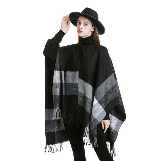 FASHIONABLE WARM STRIPED COLOR MATCHING SHAWL