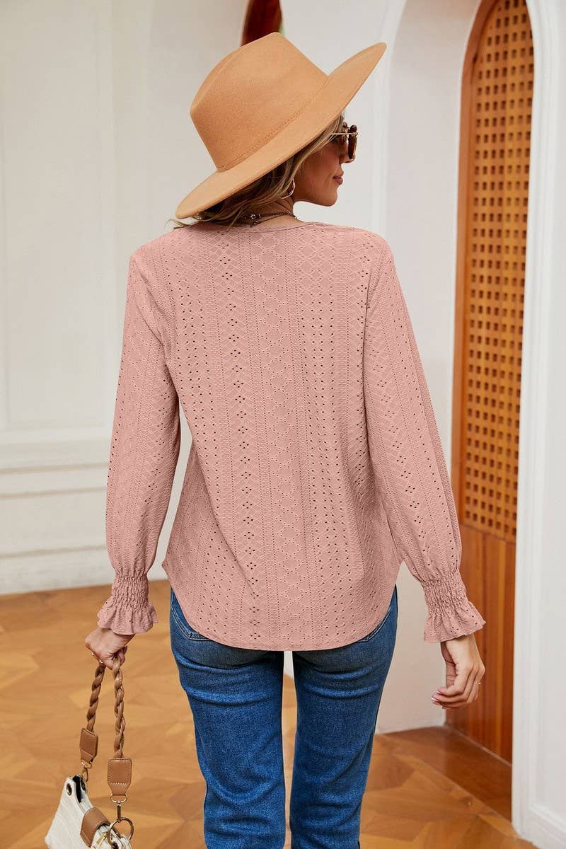 Cwtbll2389_V-Neck Lace Stitching Long-Sleeved Pullover