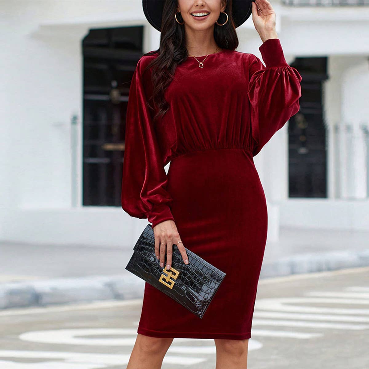 ELEGANT CREW NECK HIGH WAIST SHORT DRESS