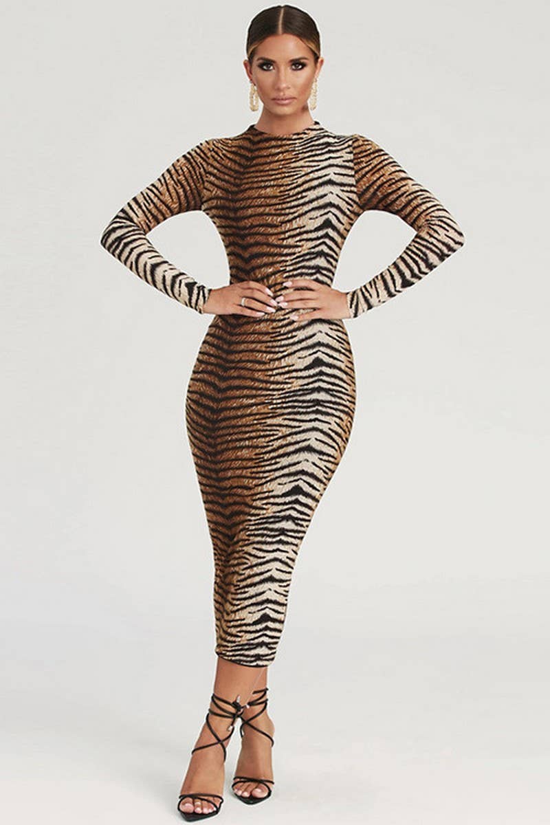 CWDMD4919_LEOPARD PRINT LONG SLEEVE SEXY FITTED DRESS