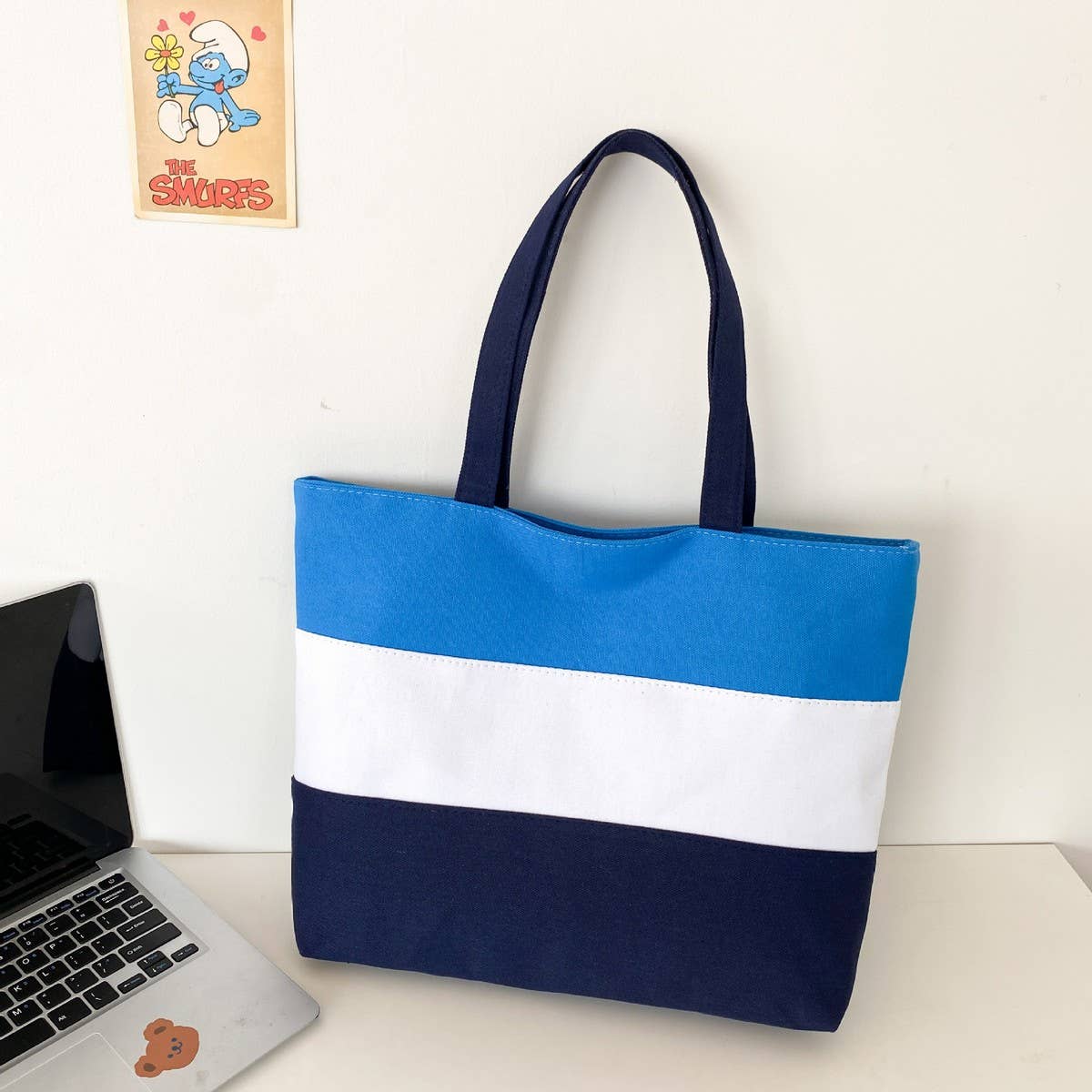 THREE COLOR THICK STRIPED CANVAS TOTE BAG_CWAB1695