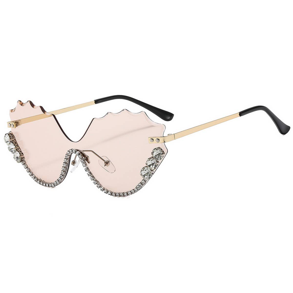 Half Frame Wing Cutout Rhinestone Sunglasses