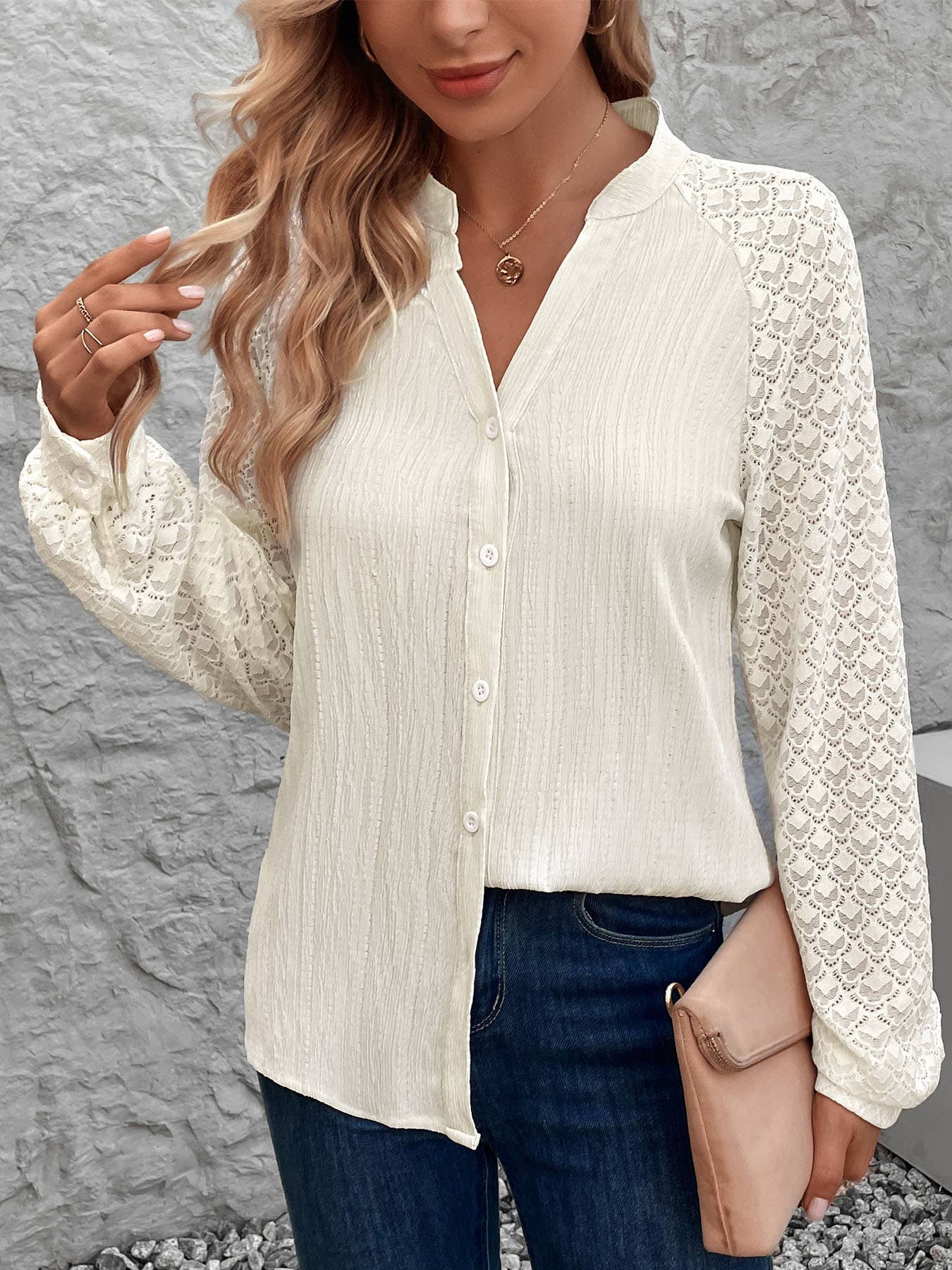 SINGLE-BREASTED PLEATED SOLID COLOR SHIRT