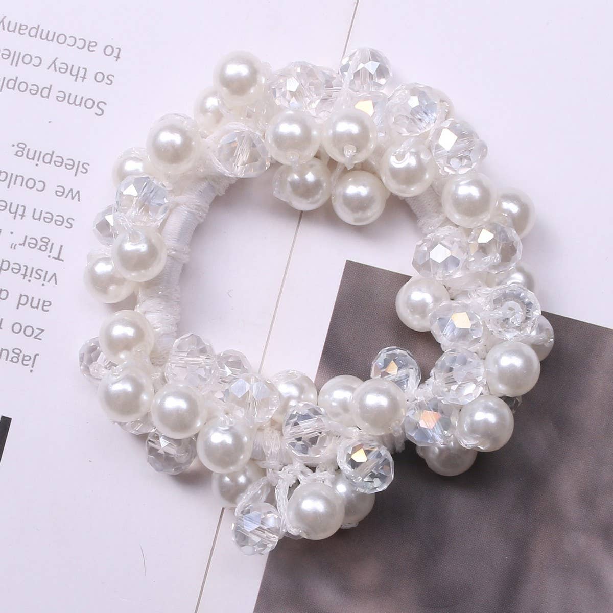 Fashion Pearl Crystal Hair Band Bun Ponytail Tie_CWAHA6768