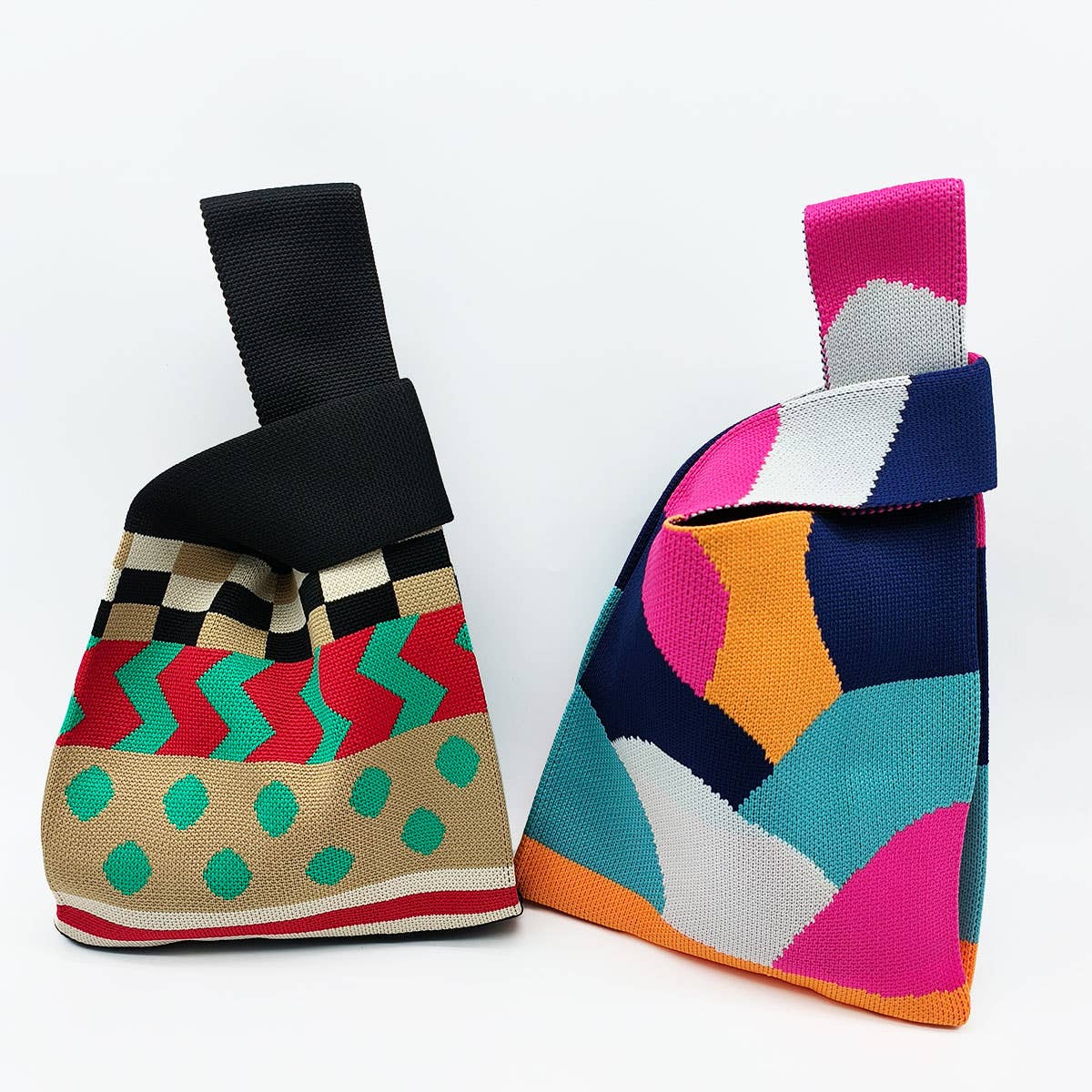 COLOR BLOCK POLKA DOT KNITTED SHOULDER TOTE BAG_CWAB1500