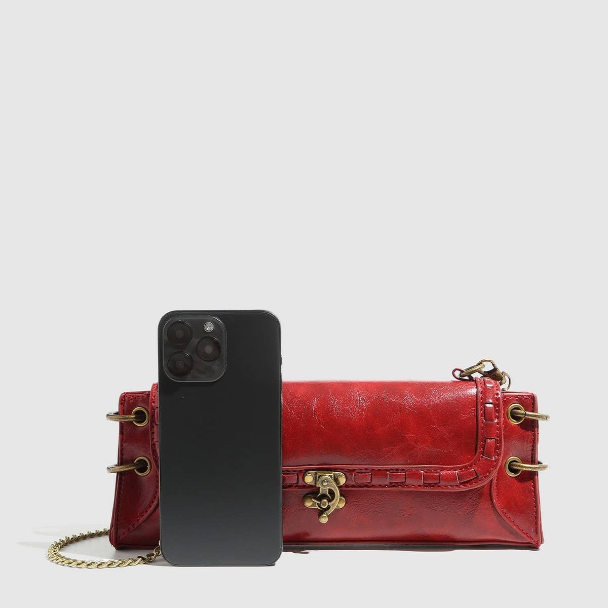 Retro Bronze Lock Biker Shoulder Crossbody_CWAB5725