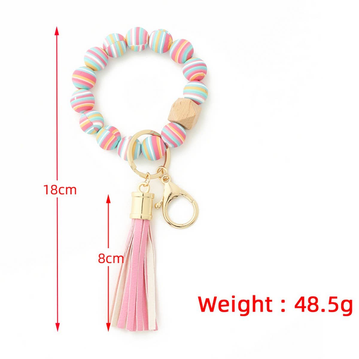 Colorful Silicone Bead Bracelet with Wood Keychain_CWAB5103