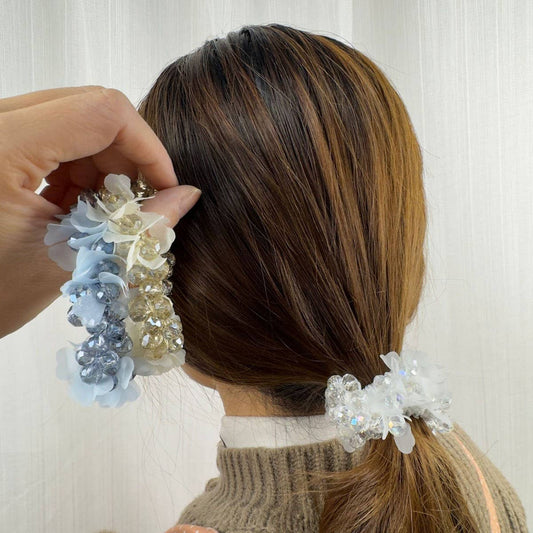 Cute Crystal Heart Organza Elastic Hair Tie