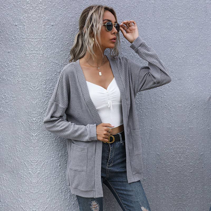 BASIC LONG SLEEVE SOLID COLOR UNBUTTONED CARDIGAN