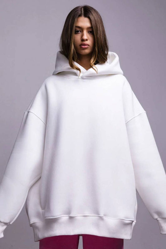 CWOHOL0661_SOLID COLOR LOOSE HOODED LONG-SLEEVED HOODIE