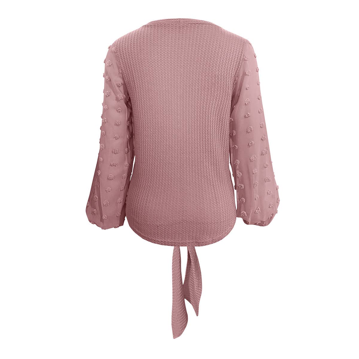 V-NECK KNOTTED JACQUARD PATCHWORK SLEEVE SWEATER