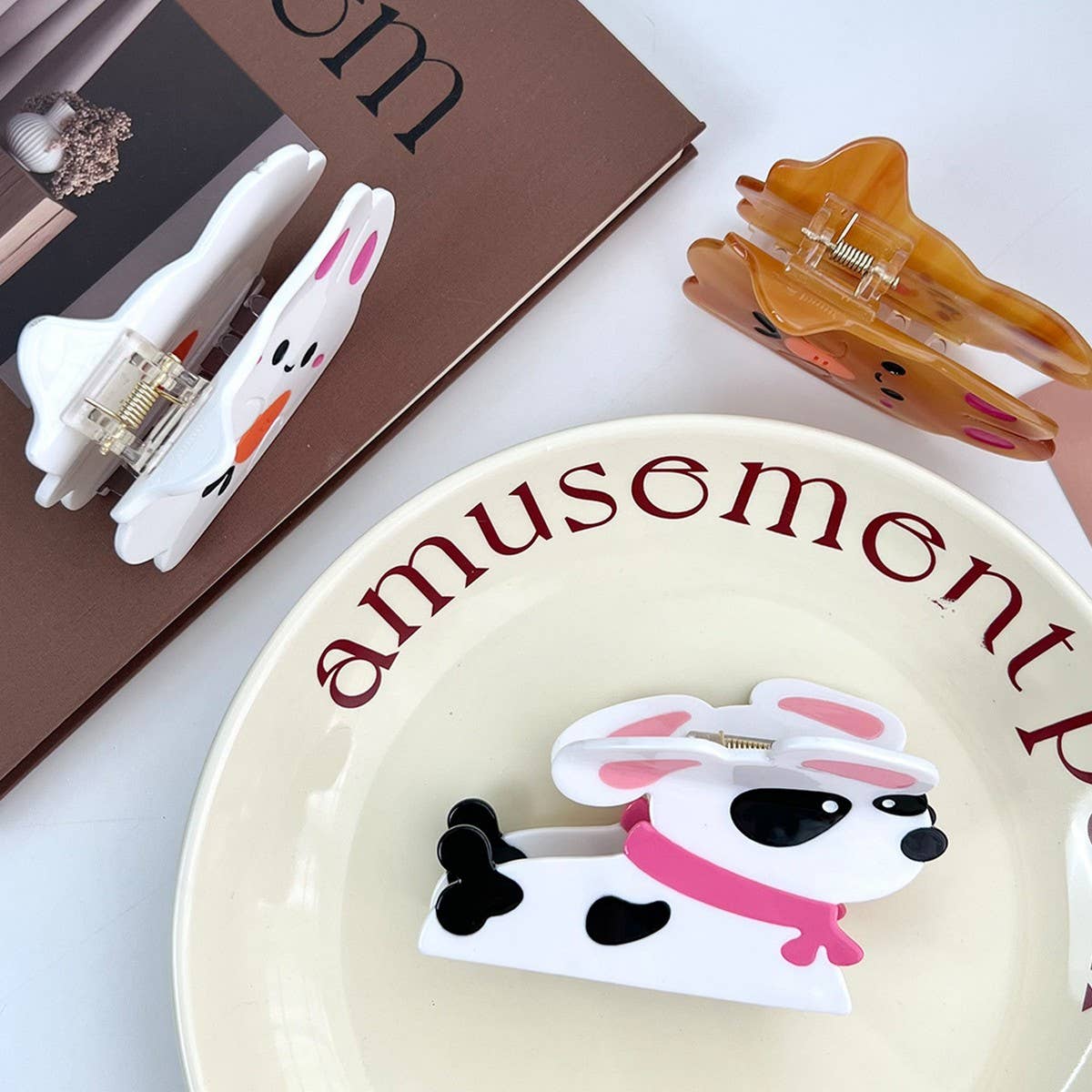 Cute Animal Bunny & Puppy Acetate Shark Clip