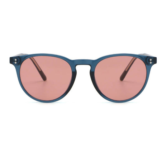 FASHIONABLE FAUX ACETATE ROUND FRAME SUNGLASSES