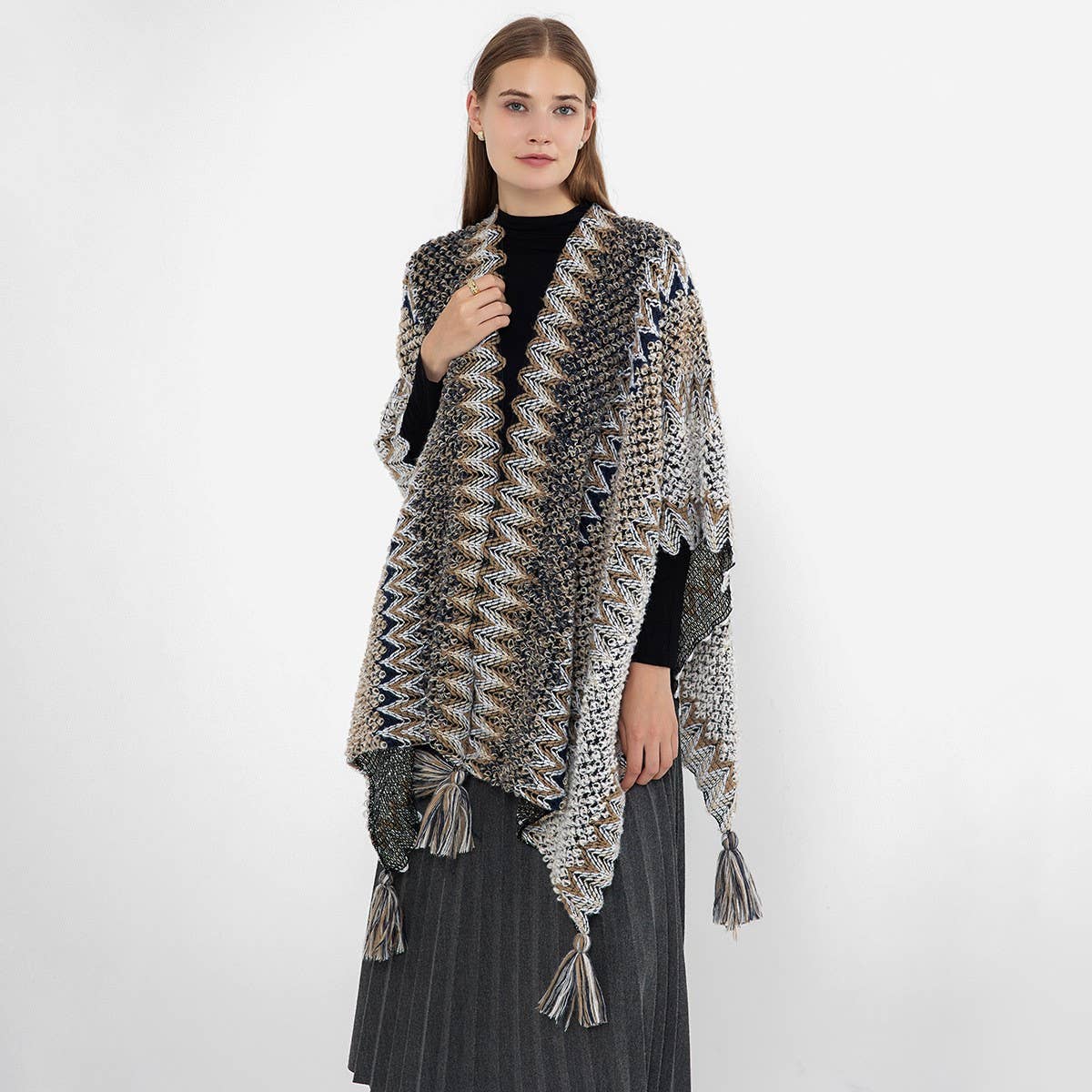 Vintage cashmere knitted jacquard shawl