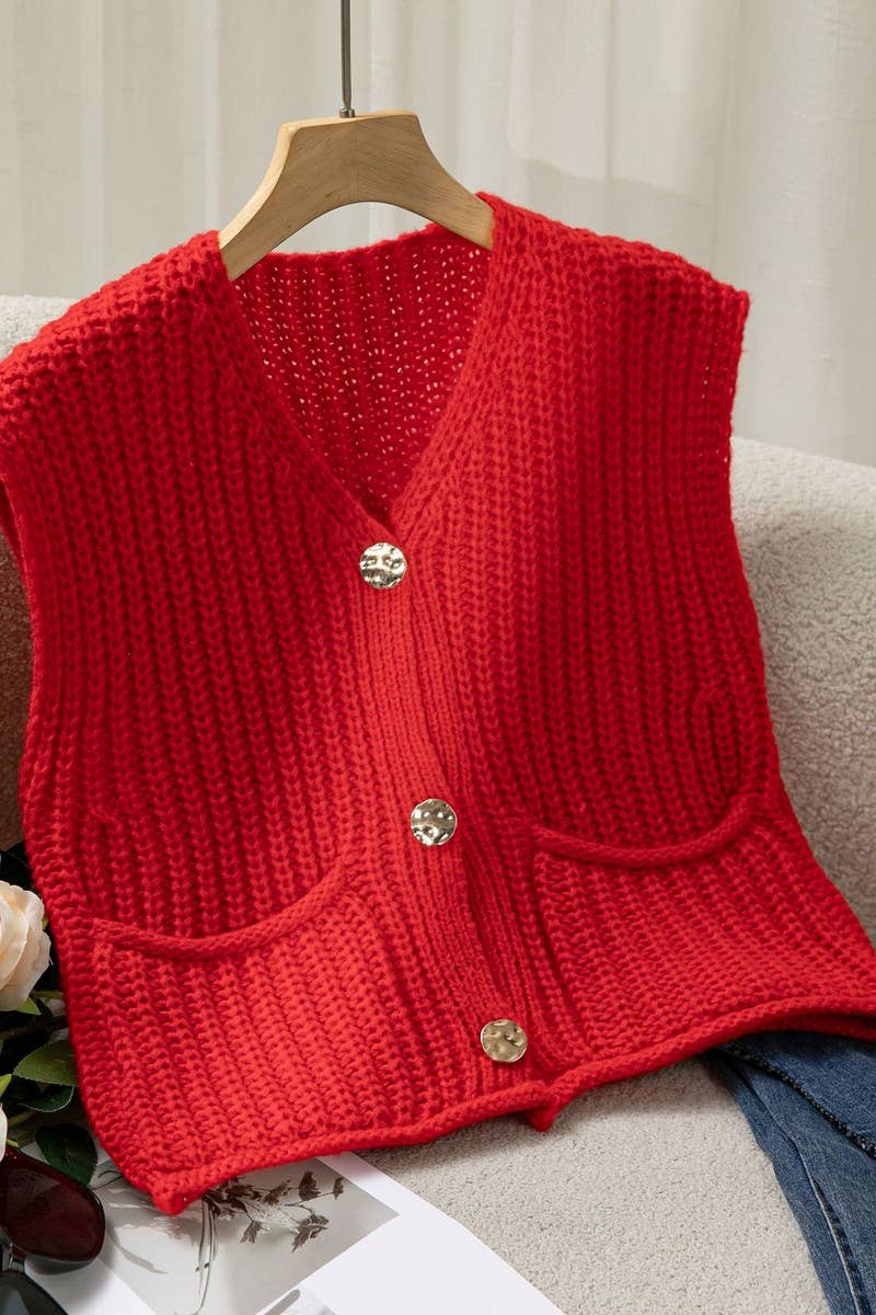 CWOCASL00069_CHUNKY KNIT SLEEVELESS VEST CARDIGAN