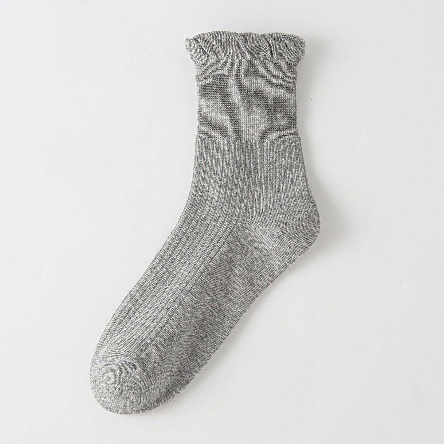 Thin Solid Ruffle Crew Socks For Summer