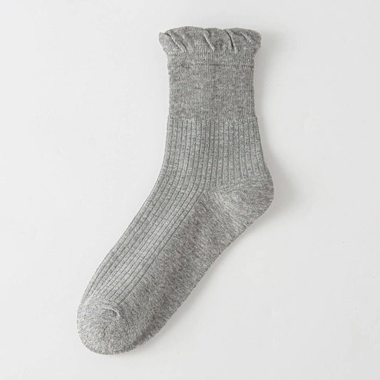 Thin Solid Ruffle Crew Socks For Summer