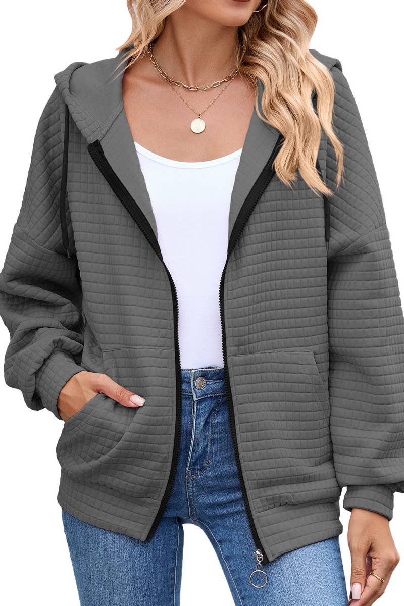 CWOHOL00660_SOLID COLOR ZIP-UP HOODED SWEATSHIRT JACKET