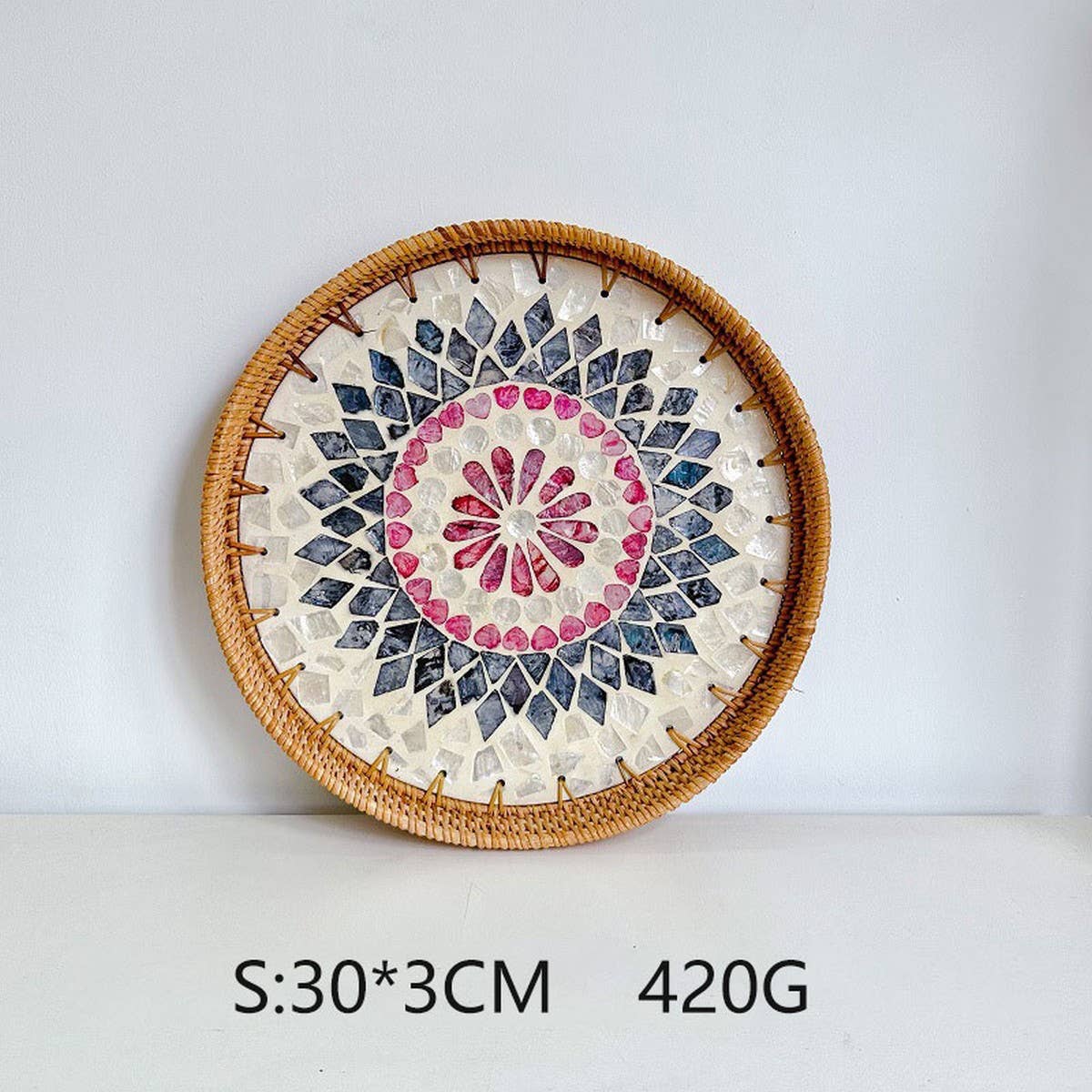 RATTAN SHELL STORAGE BASKET TRAY 2-PIECE SET_CWMM4542