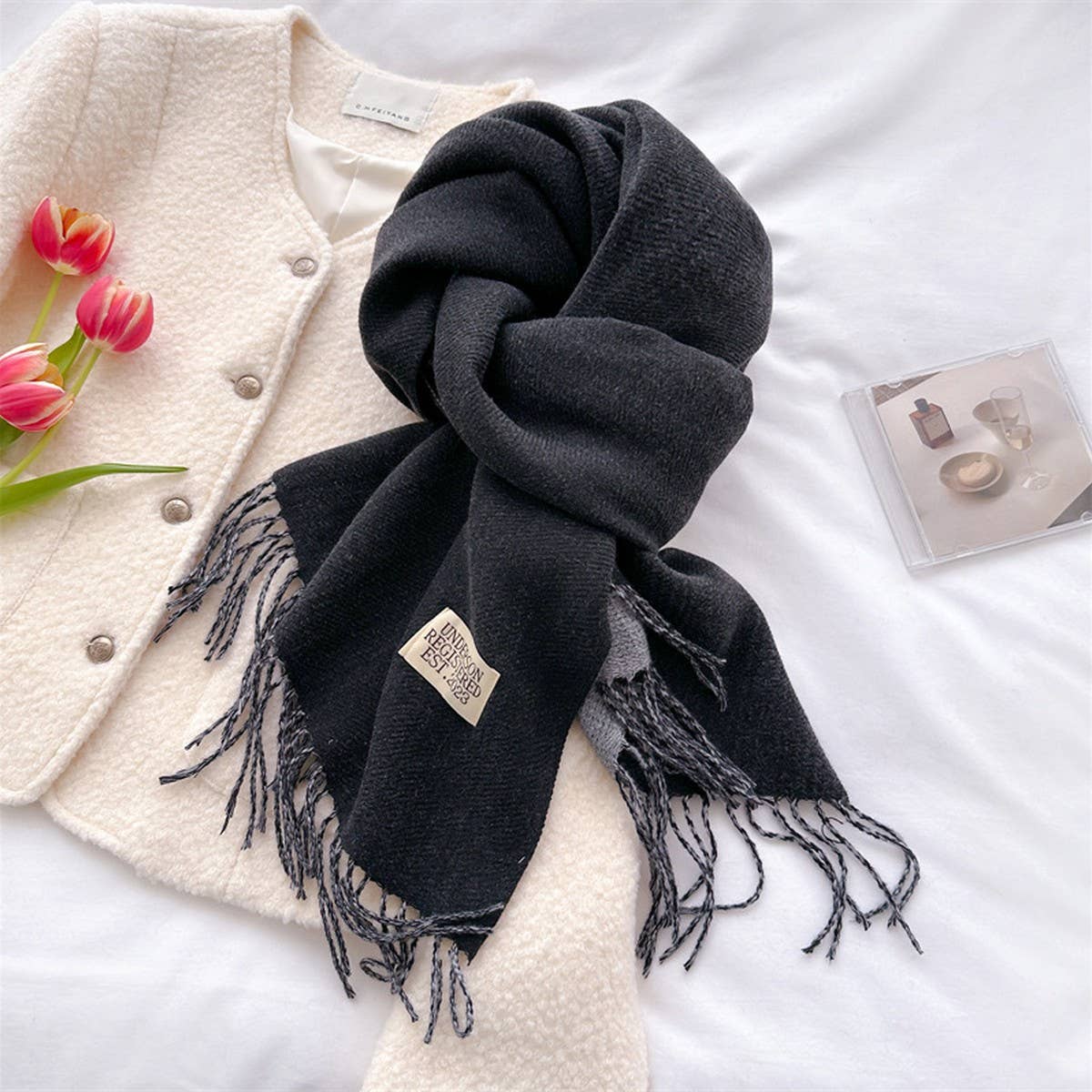 Double Sided Faux Cashmere Scarf-Solid Color Shawl