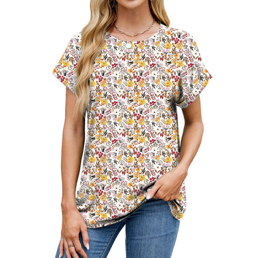 Holiday print crew neck short-sleeved T-shirt