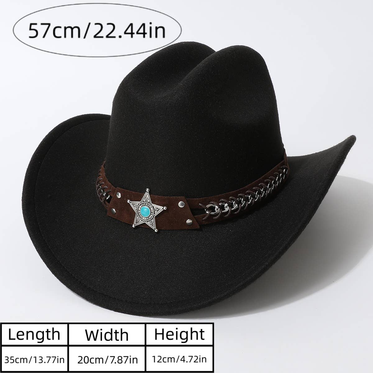 Woven Western Cowboy Hat with Turquoise Star Band_CWAH3661