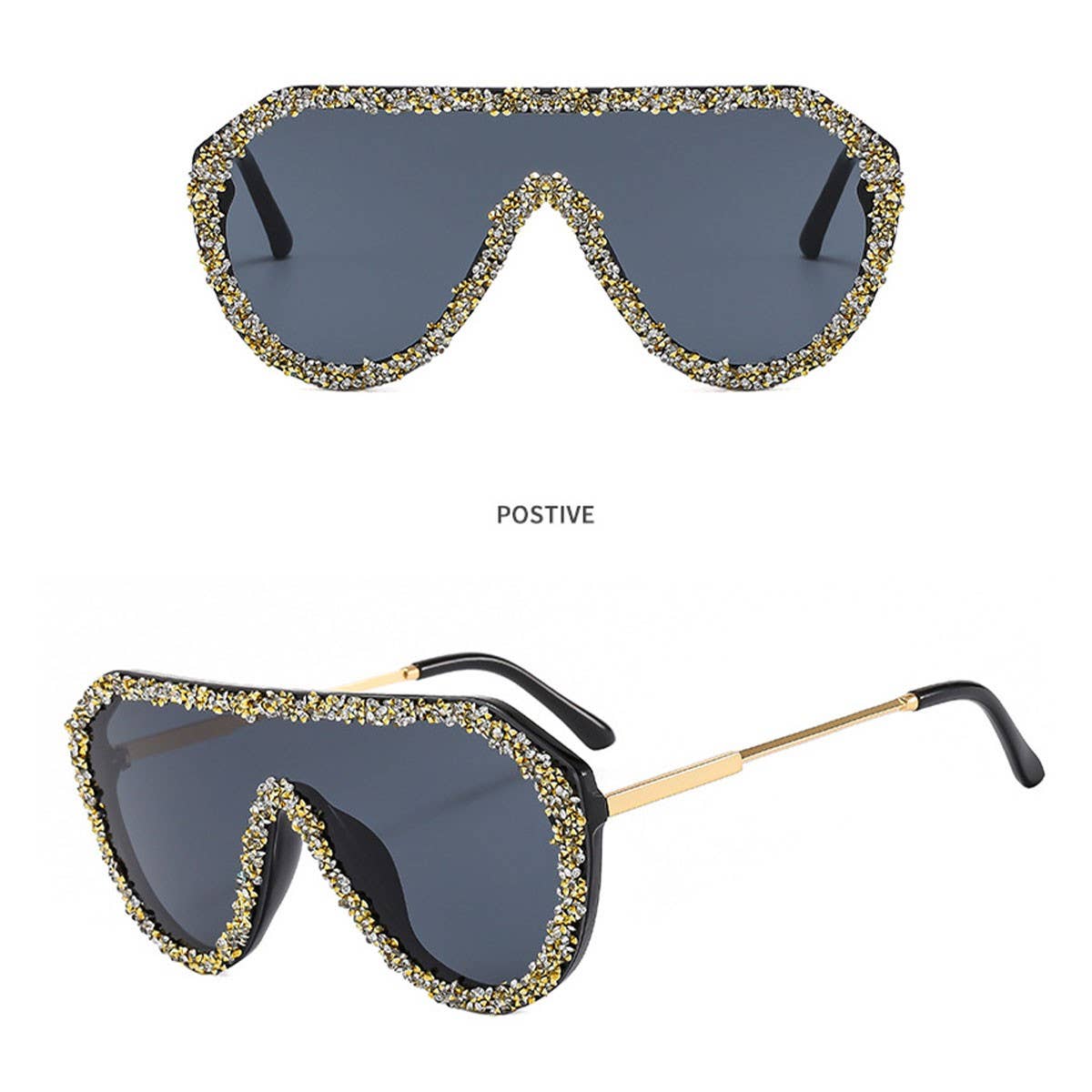 LUXURY RHINESTONE STATEMENT ONE-PIECE SUNGLASSES