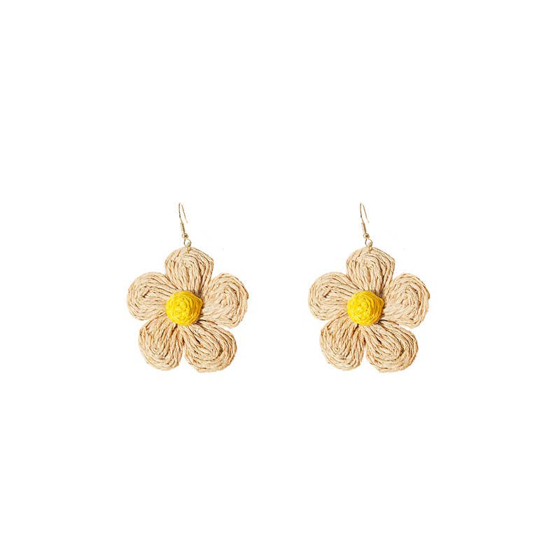 Woven raffia grass exaggerated flower earrings