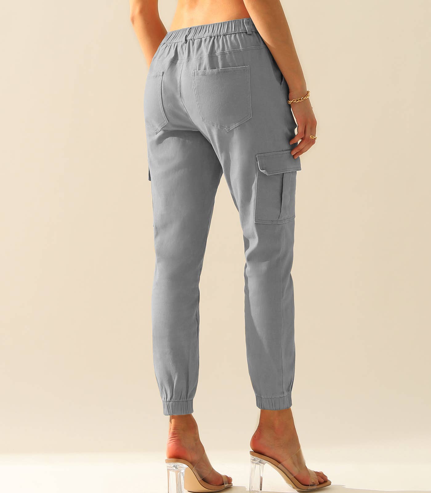 CWBLP400_Elastic Waist Cargo Pants Cotton Cargo Work Pants