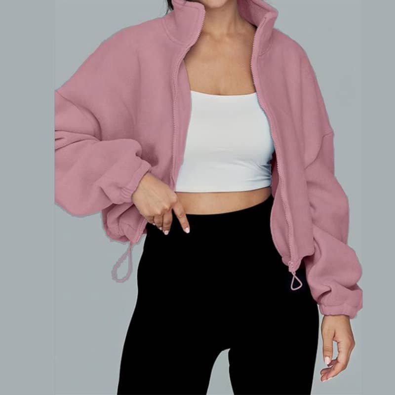 SIMPLE STAND-UP COLLAR CARDIGAN ZIPPER HOODIE