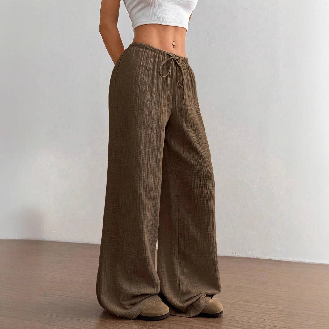 Pure cotton pure color easy wide-legged pants