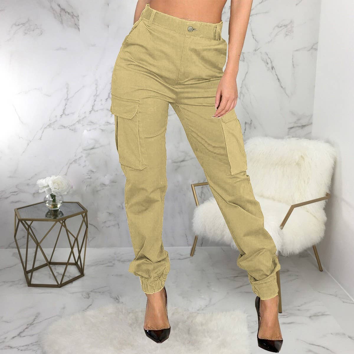 WOMENS SLIM FITTING CAMOUFLAGE PRINTED PANTS_CWBLP0383