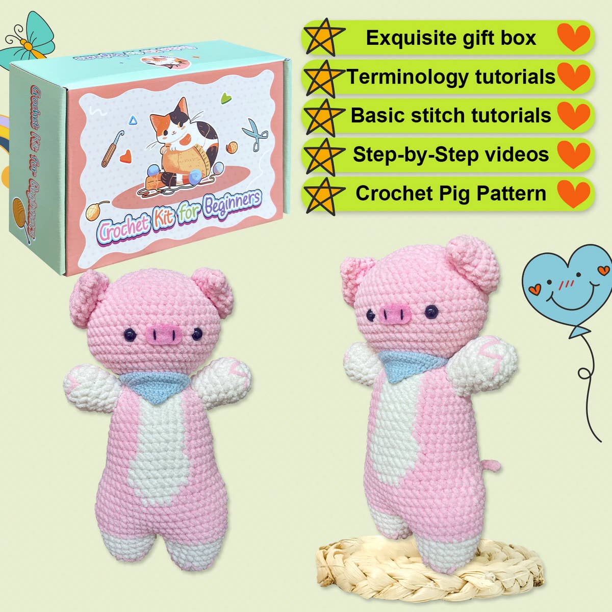 CROCHET PIGLET DOLL MATERIAL KIT