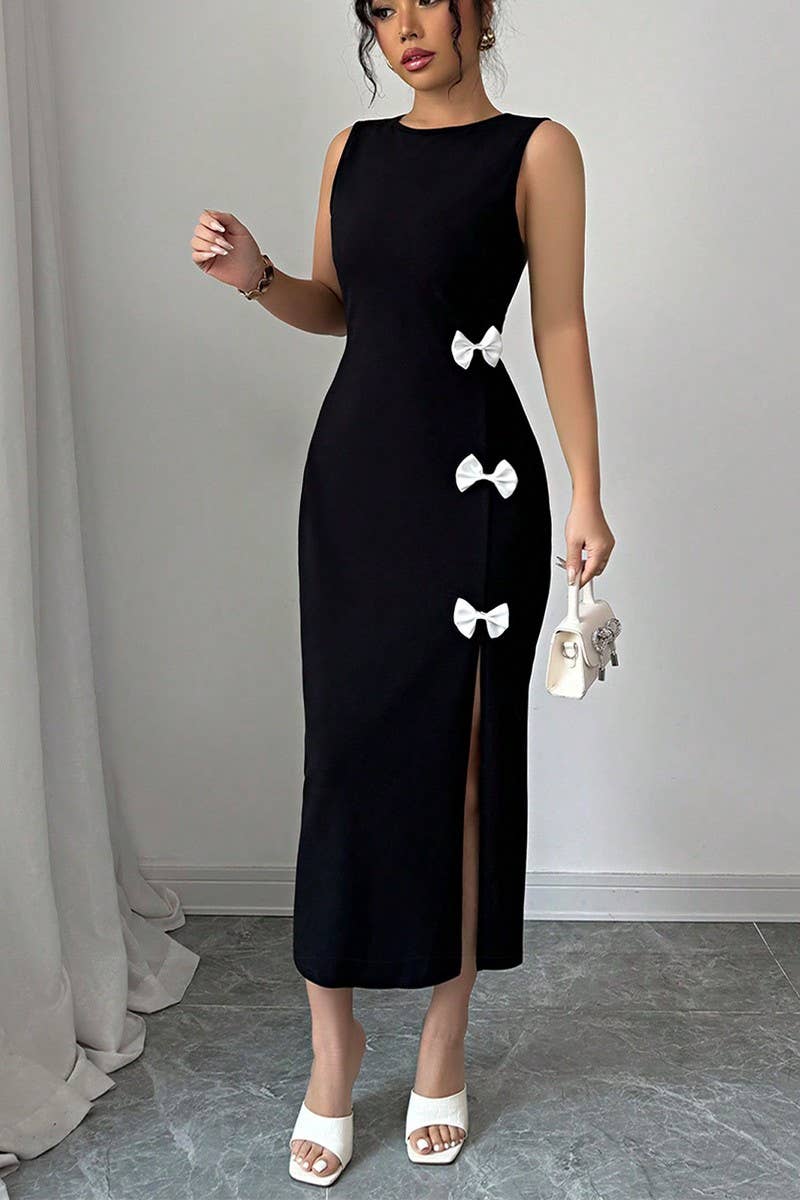 CWDMD5344_ELEGANT SLIM FIT BOW TIE BACK TANK DRESS